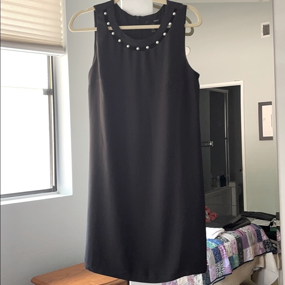 Short Black Dress with Pearl Neckline Size M